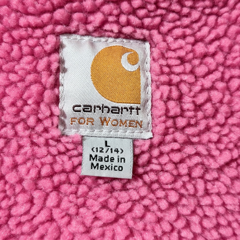 Carhartt Women’s Pink Hooded Sherpa Lined Vest Large Snap Front - Picture 9 of 10